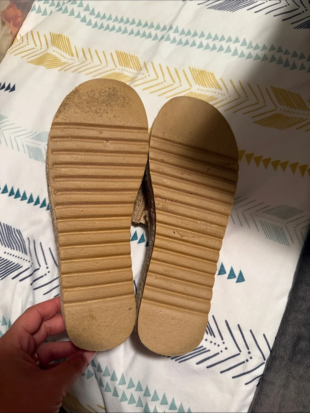 Women’s Beige Woven Slide Platforms